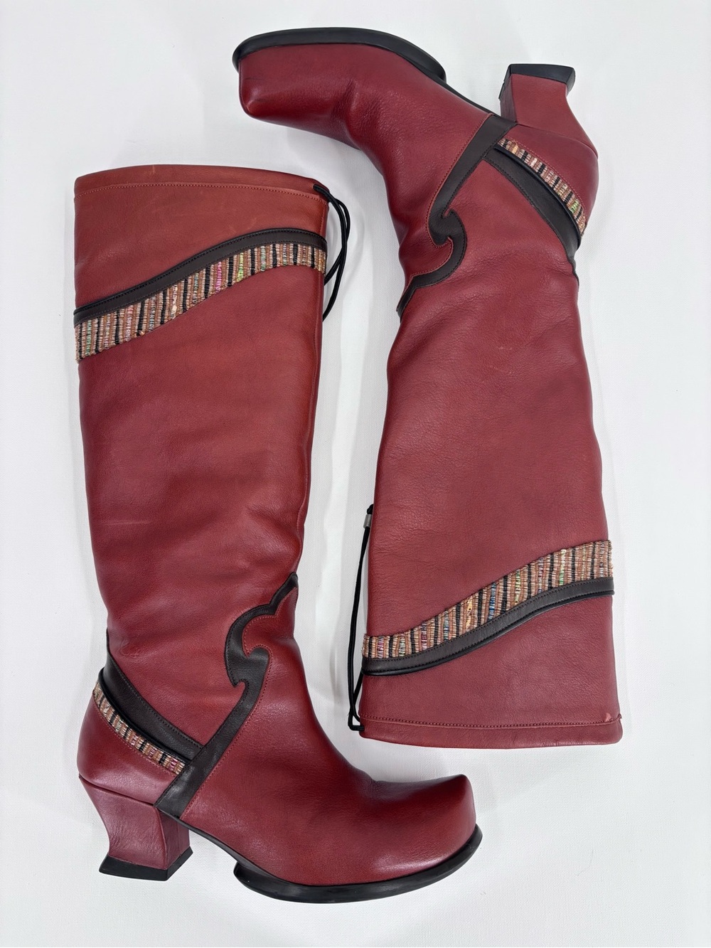 John Fluevog Thanks Amazing Orange-Red Leather Slouchy Pull-On Boots, 10.5